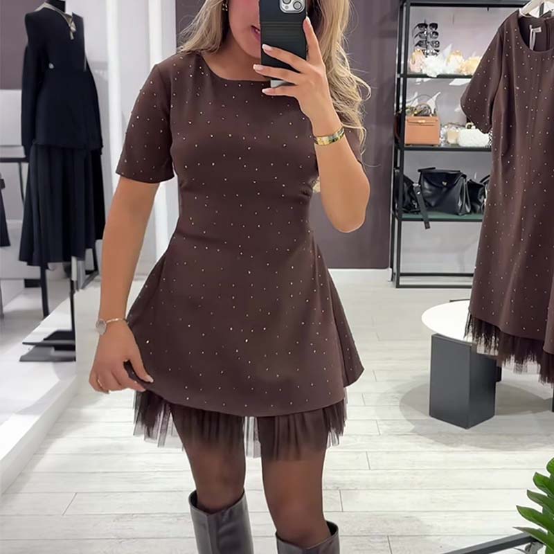 Rovienna™ Short Dress with Lace and Refined Shine