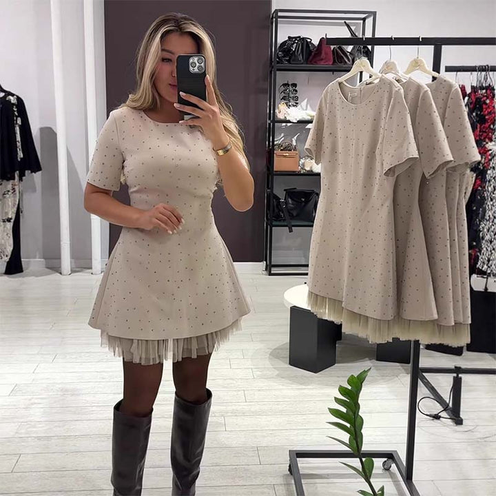 Rovienna™ Short Dress with Lace and Refined Shine