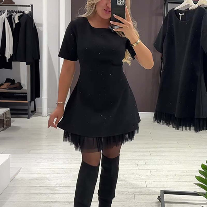 Rovienna™ Short Dress with Lace and Refined Shine