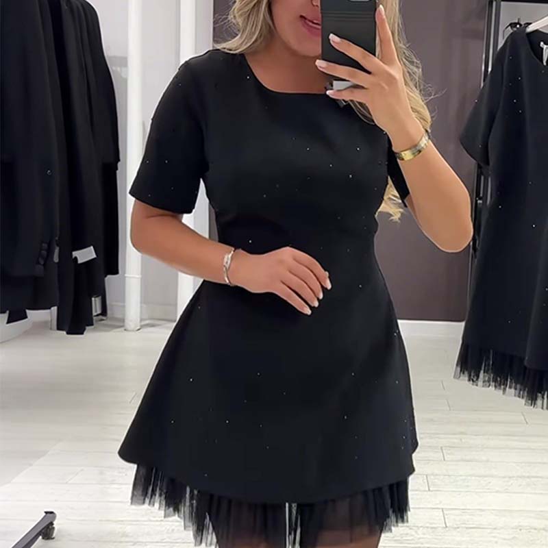 Rovienna™ Short Dress with Lace and Refined Shine