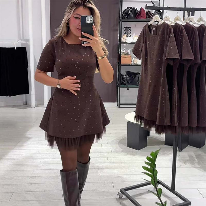 Rovienna™ Short Dress with Lace and Refined Shine