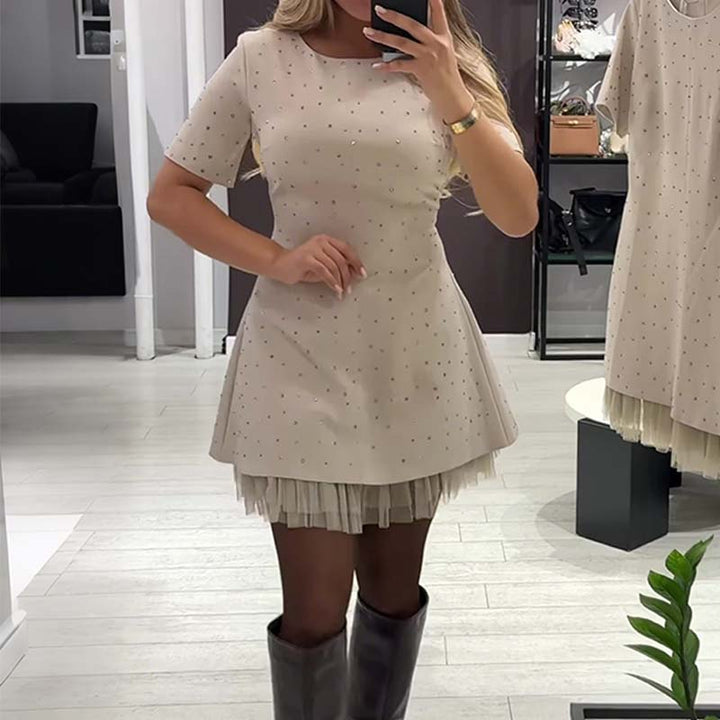 Rovienna™ Short Dress with Lace and Refined Shine