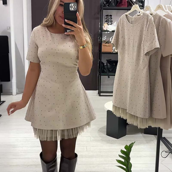 Rovienna™ Short Dress with Lace and Refined Shine
