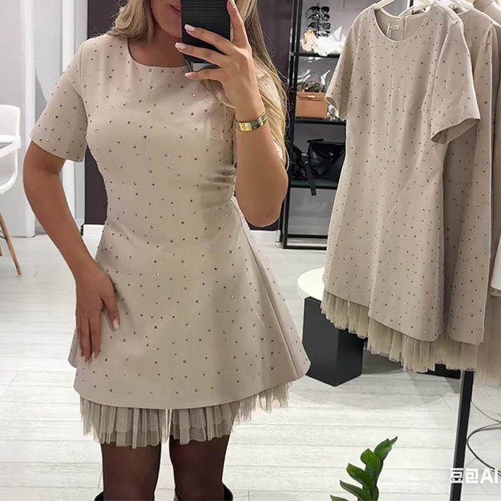 Rovienna™ Short Dress with Lace and Refined Shine