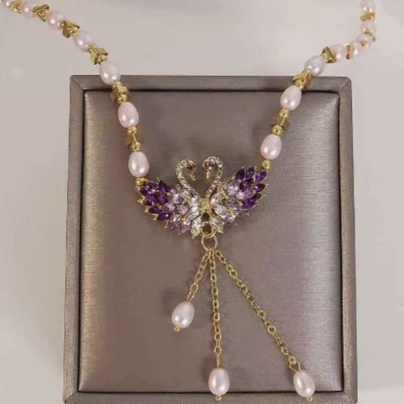 Winslow™ Necklace with Double Swan Pendant in Purple