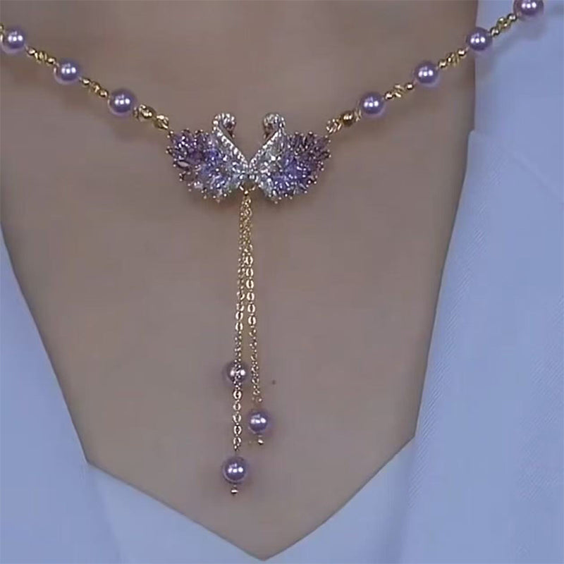Winslow™ Necklace with Double Swan Pendant in Purple