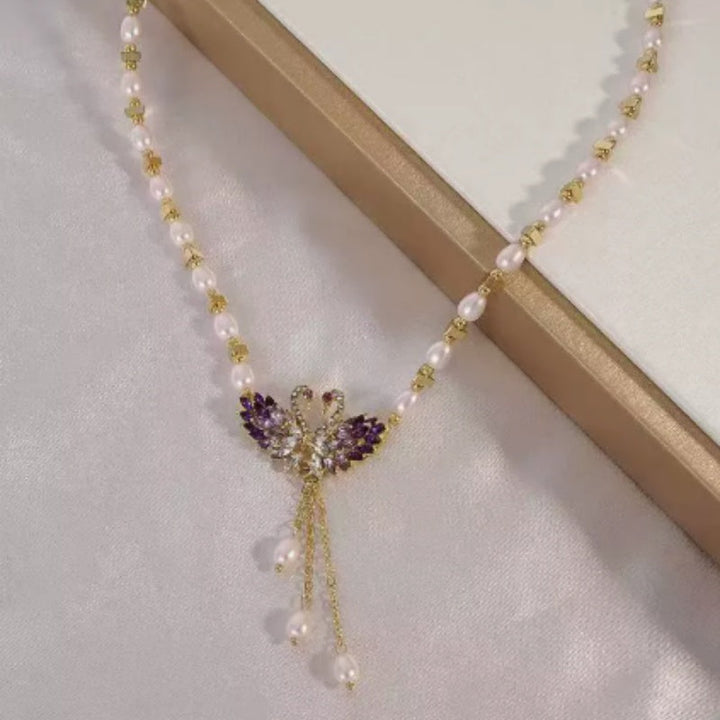 Winslow™ Necklace with Double Swan Pendant in Purple
