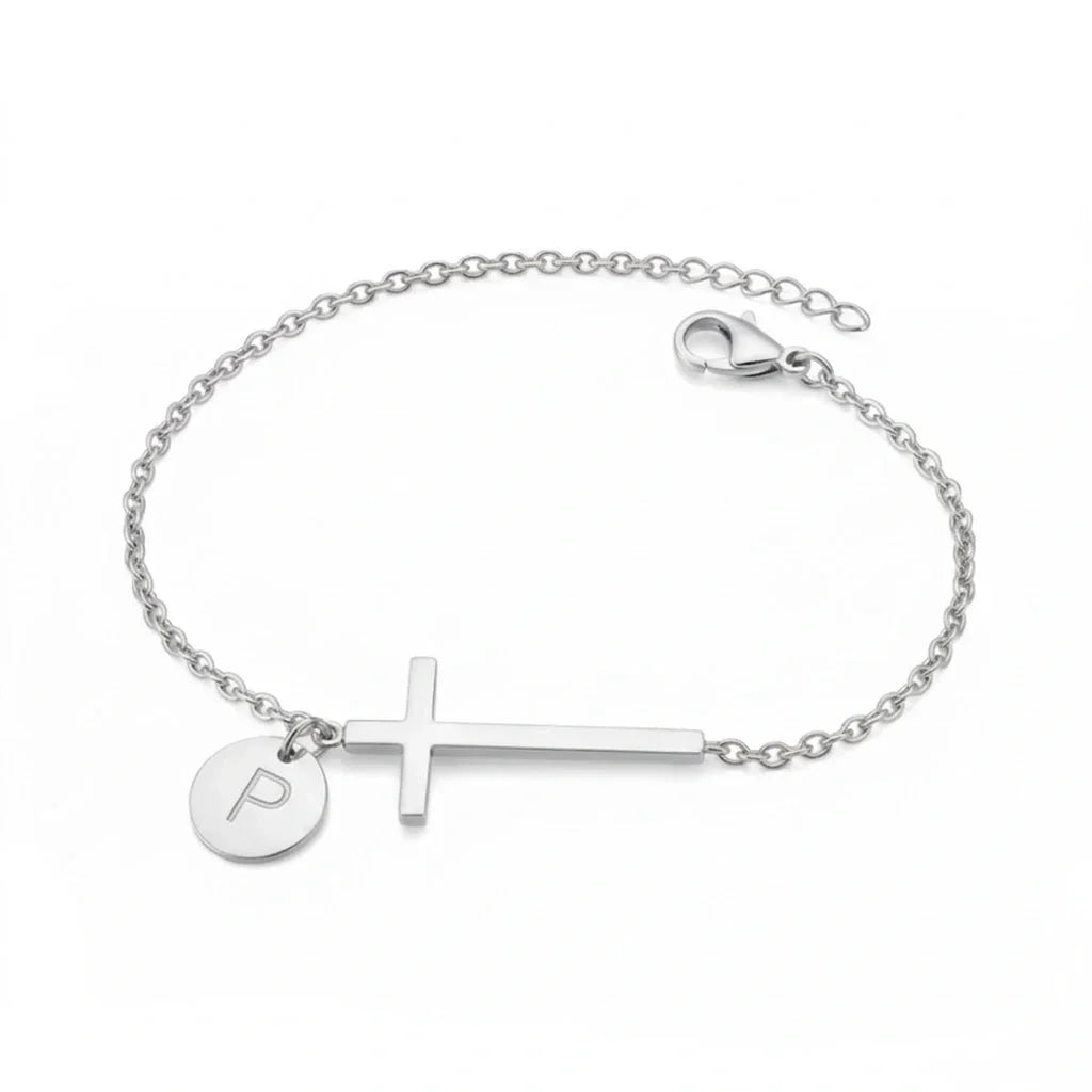 Elodryn™ Sacred Initial Bracelet – Personalized Cross