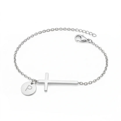 Elodryn™ Sacred Initial Bracelet – Personalized Cross