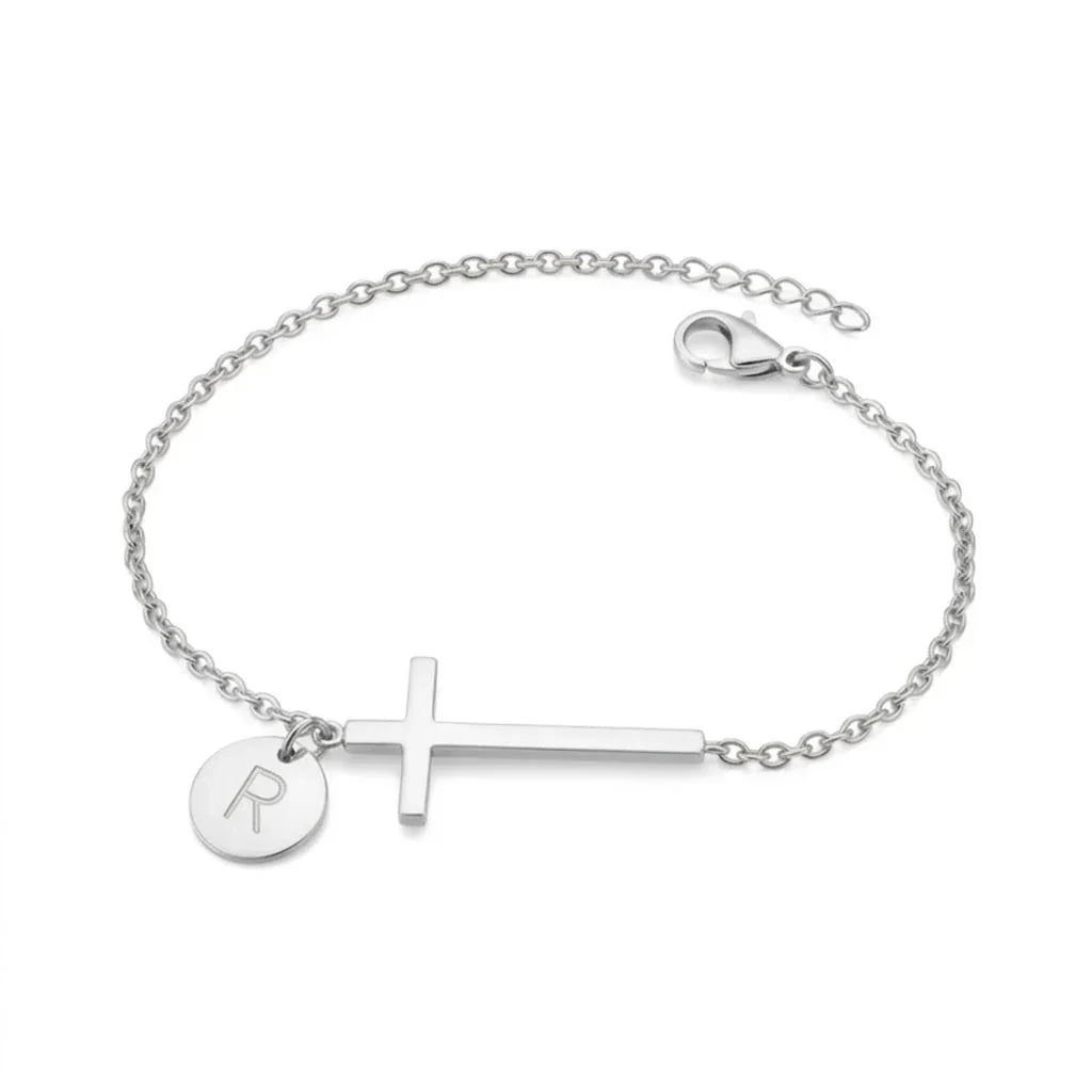 Elodryn™ Sacred Initial Bracelet – Personalized Cross