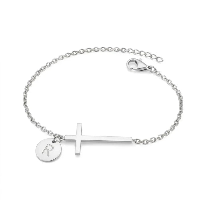 Elodryn™ Sacred Initial Bracelet – Personalized Cross