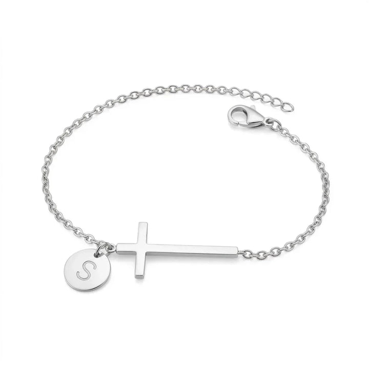 Elodryn™ Sacred Initial Bracelet – Personalized Cross