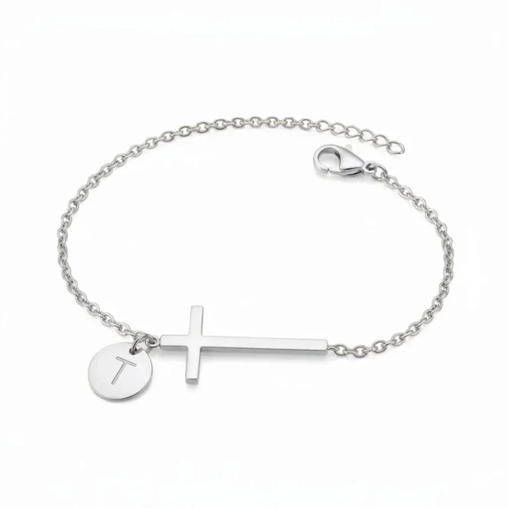 Elodryn™ Sacred Initial Bracelet – Personalized Cross