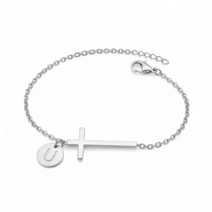 Elodryn™ Sacred Initial Bracelet – Personalized Cross