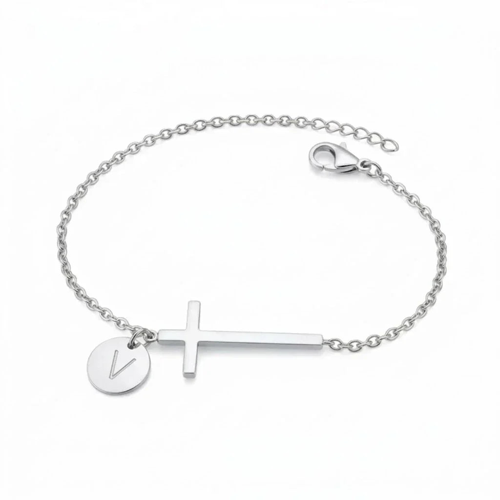 Elodryn™ Sacred Initial Bracelet – Personalized Cross