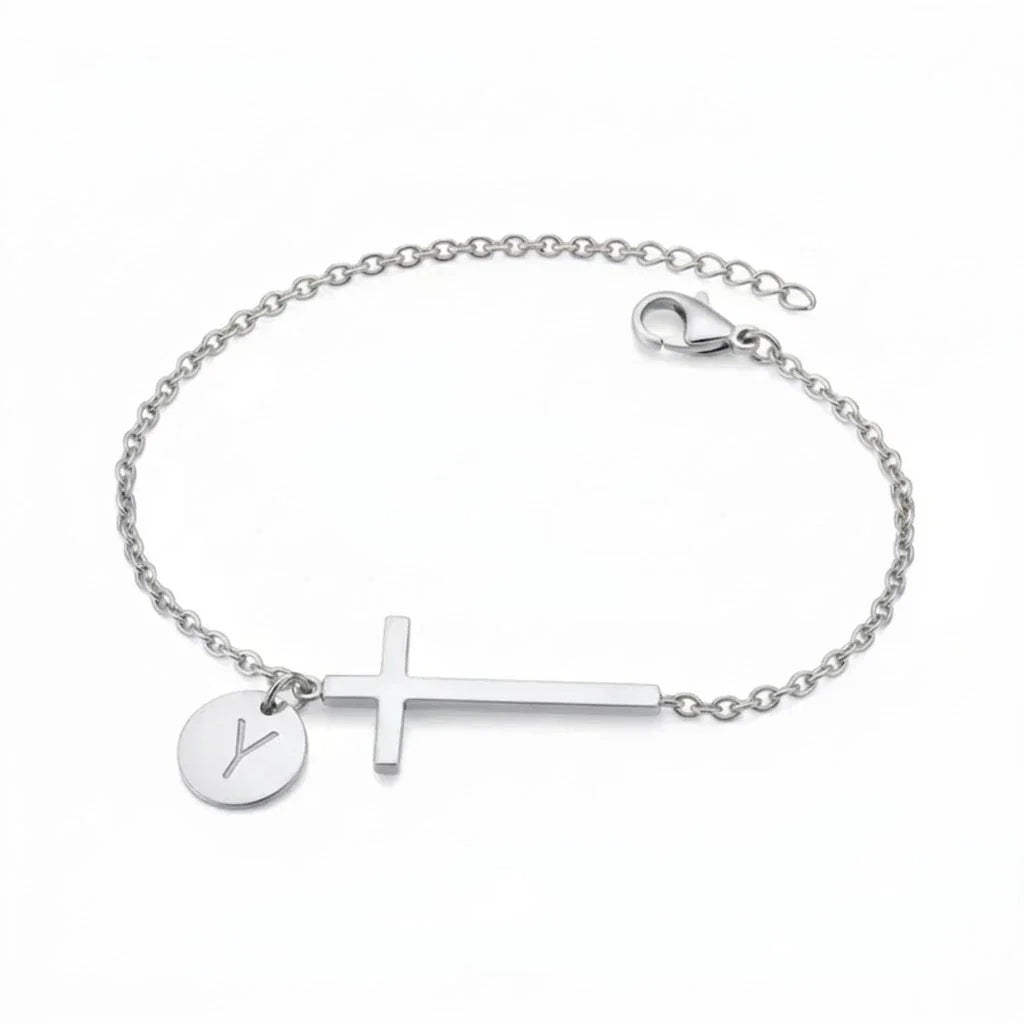 Elodryn™ Sacred Initial Bracelet – Personalized Cross