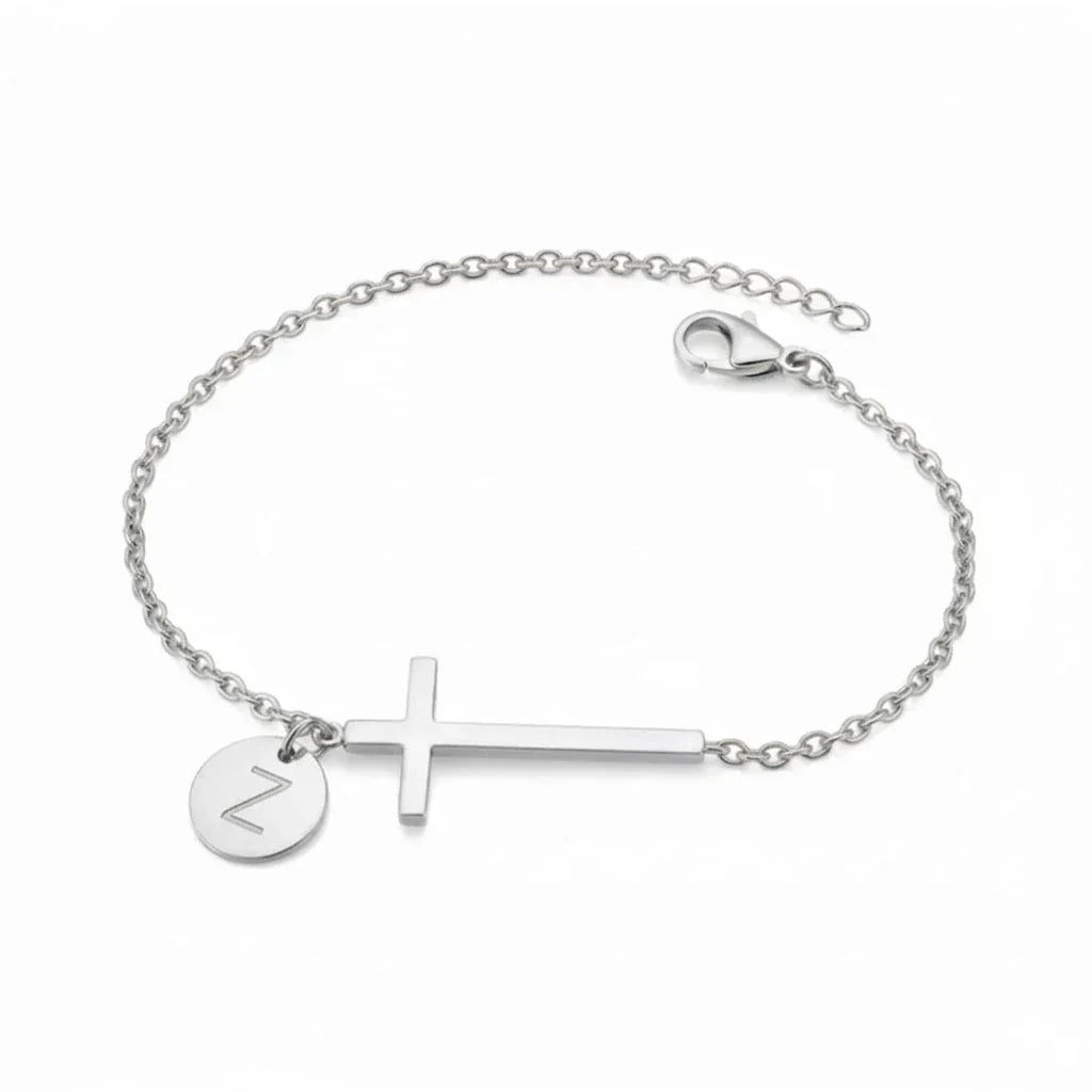 Elodryn™ Sacred Initial Bracelet – Personalized Cross