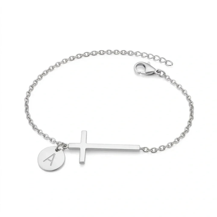 Elodryn™ Sacred Initial Bracelet – Personalized Cross