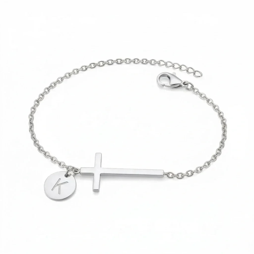 Elodryn™ Sacred Initial Bracelet – Personalized Cross