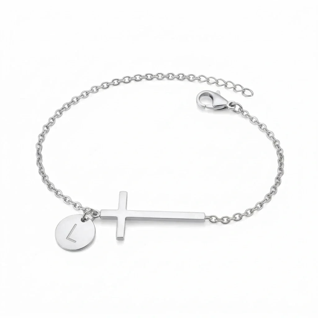 Elodryn™ Sacred Initial Bracelet – Personalized Cross