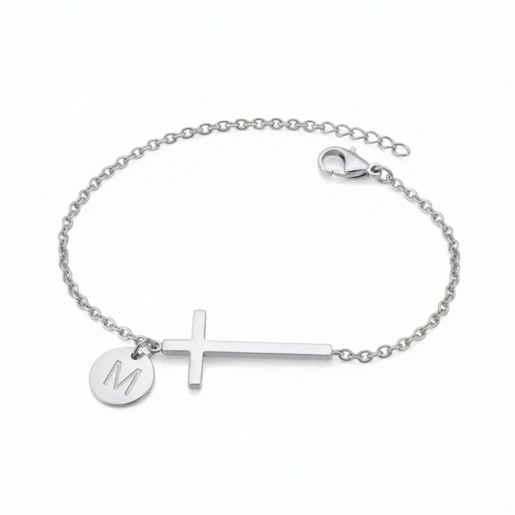 Elodryn™ Sacred Initial Bracelet – Personalized Cross