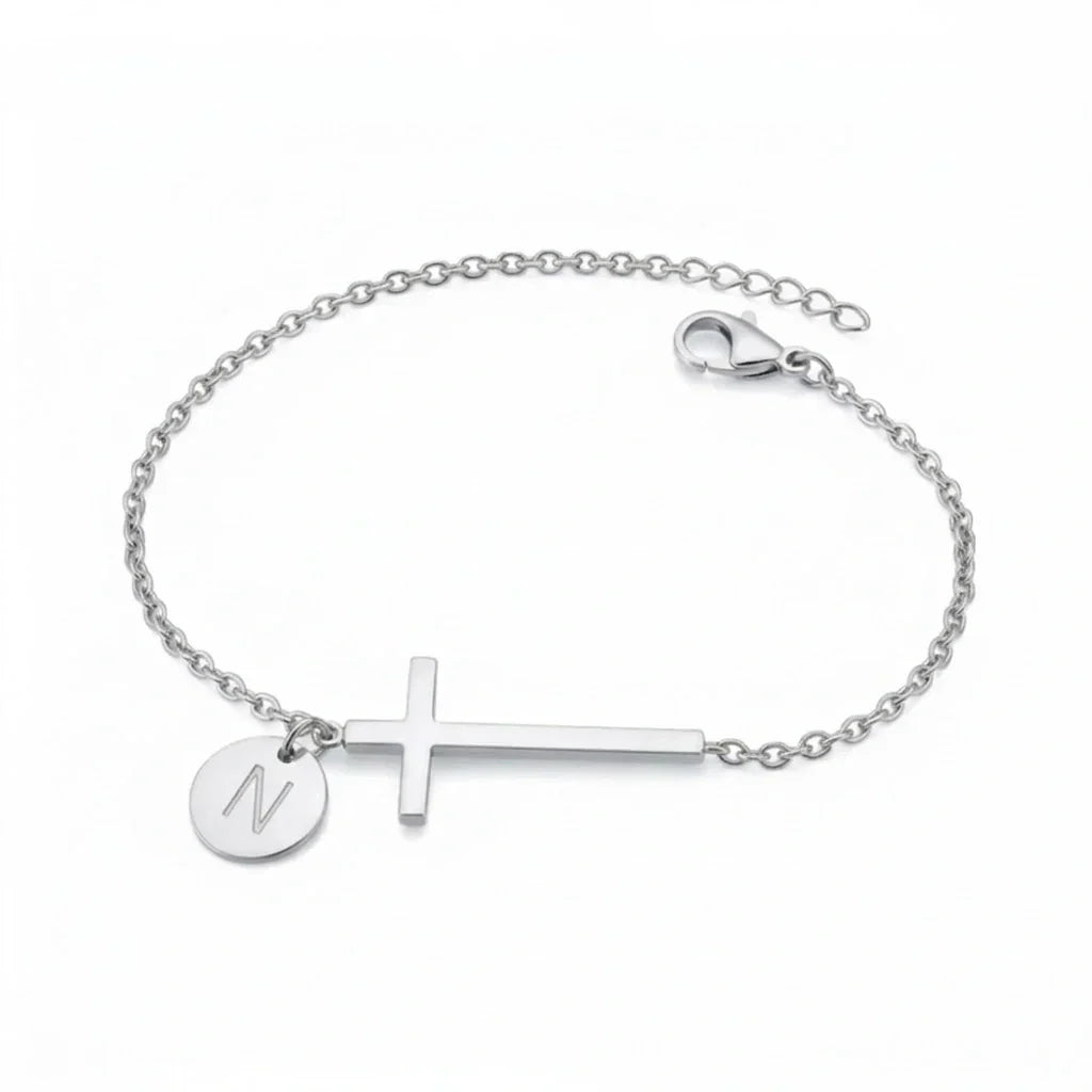Elodryn™ Sacred Initial Bracelet – Personalized Cross