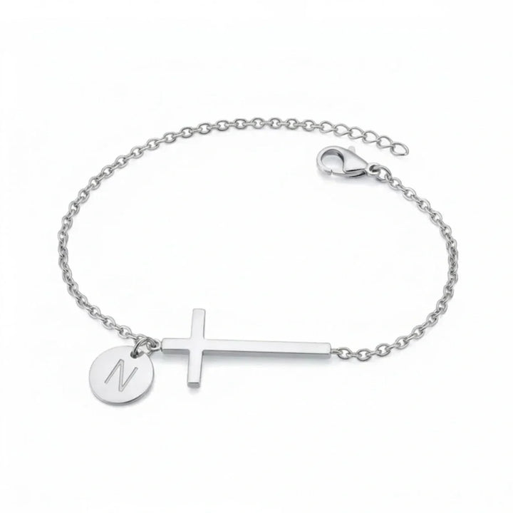 Elodryn™ Sacred Initial Bracelet – Personalized Cross